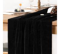 MLMC Velvet Table Runner 10ft Luxury Velvet Fabric Elegant Table Decorations 20x120 Inches for Wedding Anniversary Romantic Dinner Holiday Kitchen and Dining Table Decor, Black