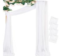 MLMC White Wedding Arch Draping Fabric 4 Panels 29" x 20 FT Extra Long Gauze Drapes Sheer Backdrop Curtains 6.6 Yards Outdoor Drapery Panels for Wedding Ceremony Party Ceiling Decoration