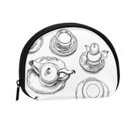 Mlmnbvc Change Purse Travel Pocket Coin Purse Small Wallet Zipper Pouches for Money Card Key Lipstick - Hand Drawn Teapots and Cups, Black, Black, One Size, Modern