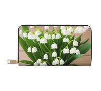 Mlmnbvc Long PU Leather Wallet with Zipper for Women Men Summer Large Capacity Clutch Purse for Cards Cash Coins Organizer - Lilies of the Valley, White, One Size, Casual