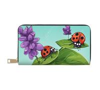 Mlmnbvc Long PU Leather Wallet with Zipper for Women Men Summer Large Capacity Clutch Purse for Cards Cash Coins Organizer - Ladybug, White, One Size, Casual