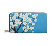Mlmnbvc Long PU Leather Wallet with Zipper for Women Men Summer Large Capacity Clutch Purse for Cards Cash Coins Organizer - Japanese Cherry Flowers, White, One Size, Casual