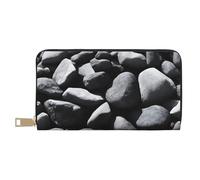 Mlmnbvc Long PU Leather Wallet with Zipper for Women Men Summer Large Capacity Clutch Purse for Cards Cash Coins Organizer - Many Black Pebbles, White, One Size, Casual