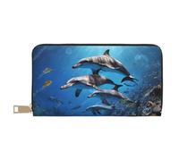 Mlmnbvc Long PU Leather Wallet with Zipper for Women Men Summer Large Capacity Clutch Purse for Cards Cash Coins Organizer - Killer Whale Print, White, One Size, Casual