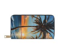 Mlmnbvc Long PU Leather Wallet with Zipper for Women Men Summer Large Capacity Clutch Purse for Cards Cash Coins Organizer - Tropical Sunset, White, One Size, Casual