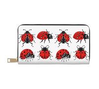 Mlmnbvc Long PU Leather Wallet with Zipper for Women Men Summer Large Capacity Clutch Purse for Cards Cash Coins Organizer - Ladybug Print, White, One Size, Casual