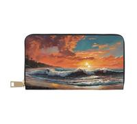 Mlmnbvc Long PU Leather Wallet with Zipper for Women Men Summer Large Capacity Clutch Purse for Cards Cash Coins Organizer - Beach Sunrise, White, One Size, Casual
