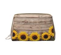 Mlmnbvc Small Makeup Bag Cosmetic Pouch Makeup Organizer, Toiletries Bag Women Travel Makeup Essentials 6.7 x 4.3 x 3 in - Sunflowers Wooden Board, White, One Size