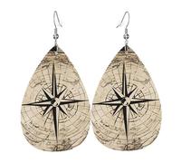 MLMNBVC Teardrop Earrings Faux Leather Large Earrings for Women Dangle Earrings Summer Earrings Concert Party Decor - Compass Map Nautical, White