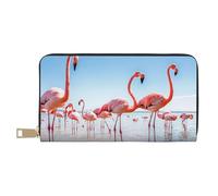 Mlmnbvc Wallet Women Large Capacity, Ladies Clutch Purse with Zipper, Long Wallet Cards Cell Phone Cash Holder Organizer Summer Summer Wallet Gifts for Her - Flock of Flamingos on Beach, Flock of