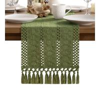MLMW Boho Olive Green Table Runner 36 inches Small Coffee Table Runner Green Farmhouse Rustic Macrame Woven Short Dresser Runners for Bedroom Living Room Home Decor