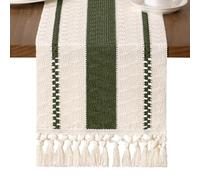 MLMW Boho Table Runner 72 inches Farmhouse Rustic Home Decor Olive Green Ivory Dining Table Centerpiece Macrame Woven Dresser Runner for Fall Living Room Dining Room Bedroom