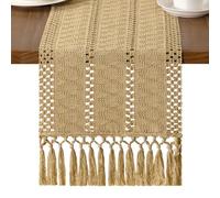 MLMW Boho Table Runner 90 inches Farmhouse Rustic Home Decor Champagne Dining Table Centerpiece Macrame Woven Dresser Runner for Fall Living Room Dining Room Bedroom