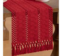 MLMW Christmas Table Runner 60 inches Boho Farmhouse Rustic Red Coffee Table Runner Macrame Woven Centerpiece for Fireplace Mantel Living Room Dining Room Bedroom Home Decor