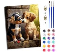MLNMENG Paint by Numbers for Adults DIY Painting by Numbers Kits with Acrylic Paints Pre Printed Canvas and Brushes Gift Wall Decor 16x20 inch Without Frame Two Dogs Kissing Each Other by the Stone