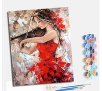 MLNMENG Paint by Numbers for Adults DIY Painting by Numbers Kits with Acrylic Paints Pre Printed Canvas and Brushes Gift Wall Decor 16x20 inch with frameA Woman in red is Playing The Violin.