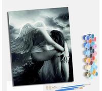 MLNMENG Paint by Numbers for Adults DIY Painting by Numbers Kits with Acrylic Paints Pre Printed Canvas and Brushes Gift Wall Decor 16x20 inch with frameAn Angel Embrace in The rain