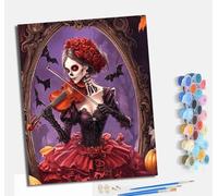 MLNMENG Paint by Numbers for Adults DIY Painting by Numbers Kits with Acrylic Paints Pre Printed Canvas and Brushes Gift Wall Decor 16x20 inch Without Frame The Night The Skeleton Plays The Violin