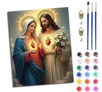 MLNMENG Paint by Numbers for Adults DIY Painting by Numbers Kits with Acrylic Paints Pre Printed Canvas and Brushes Gift Wall Decor 16x20 inch Without Frame Jesus and the Virgin Mary