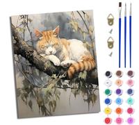 MLNMENG Paint by Numbers for Adults DIY Painting by Numbers Kits with Acrylic Paints Pre Printed Canvas and Brushes Gift Wall Decor 16x20 inch Without Frame Sleeping cat Among the Branches