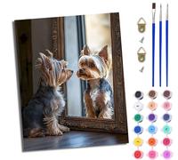 MLNMENG Paint by Numbers for Adults DIY Painting by Numbers Kits with Acrylic Paints Pre Printed Canvas and Brushes Gift Wall Decor 16x20 inch Without Frame Yorkshire Terrier in Front of the Mirror