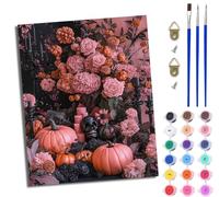 MLNMENG Paint by Numbers for Adults DIY Painting by Numbers Kits with Acrylic Paints Pre Printed Canvas and Brushes Gift Wall Decor 16x20 inch Without Frame Halloween Pink Pumpkin Skull