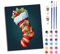 MLNMENG Paint by Numbers for Adults DIY Painting by Numbers Kits with Acrylic Paints Pre Printed Canvas and Brushes Gift Wall Decor 16x20 inch Without Frame Christmas red and White Candy Stockings