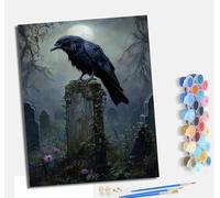 MLNMENG Paint by Numbers for Adults DIY Painting by Numbers Kits with Acrylic Paints Pre Printed Canvas and Brushes Gift Wall Decor 16x20 inch with frameBlack Crow on The Tombstone