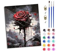 MLNMENG Paint by Numbers for Adults Painting by Number Kits On Canvas DIY Craft Art Painting Kit Acrylic Pigment Drawing Paintwork for Gift Home Wall Decor 16x20 inch/40x50cm Bloodthorn Red Rose