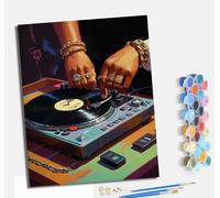 MLNMENG Paint by Numbers Kits for Adults Painting Kits for Beginners On Clear Symbols Colored Canvas Acrylic Pigment Drawing Paintwork for Home Wall Decor Frameless Retro Vinyl Record Player