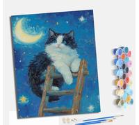 MLNMENG Paint by Numbers Kits for Adults Painting Kits for Beginners On Clear Symbols Colored Canvas Acrylic Pigment Drawing Paintwork for Home Wall Decor 16x20in with frameCute Cow Cat Moon
