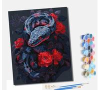 MLNMENG Paint by Numbers Kits for Adults Painting Kits for Beginners On Clear Symbols Colored Canvas Acrylic Pigment Drawing Paintwork for Home Wall Decor Frameless Black Snake and Red Rose