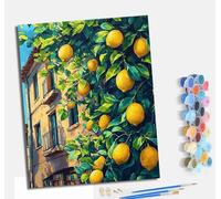 MLNMENG Paint by Numbers Kits for Adults Painting Kits for Beginners On Clear Symbols Colored Canvas Acrylic Pigment Drawing Paintwork for Home Wall Decor 16x20in with frameLemon Trees and Buildings
