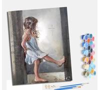 MLNMENG Paint by Numbers Paint by Numbers for Adults Beginners 40 x 50 cm Adults Paint by Numbers with Paint Brushes DIY Painting for Home Decoration with frameThe Girl Kicking The Door from Behind