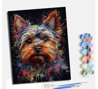 MLNMENG Paint by Numbers Paint by Numbers for Adults Beginners 40 x 50 cm Adults Paint by Numbers with Paint Brushes DIY Painting for Home Decoration with frameYorkshire Terrier Colored Ink Spots