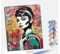 MLNMENG Paint by Numbers Paint by Numbers for Adults Beginners 40 x 50 cm Adults Paint by Numbers with Paint Brushes DIY Painting for Home Decoration Without Frame Hepburn's Colorful Graffiti
