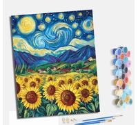MLNMENG Paint by Numbers Paint by Numbers for Adults Beginners 40 x 50 cm Adults Paint by Numbers with Paint Brushes DIY Painting for Home Decoration with frameAbstract Sunflower Under Moonlight