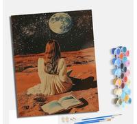 MLNMENG Paint by Numbers Paint by Numbers for Adults Beginners 40 x 50 cm Adults Paint by Numbers with Paint Brushes DIY Painting for Home Decoration with frameA Girl Reading on a Planet