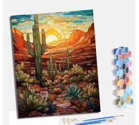 MLNMENG Paint by Numbers Paint by Numbers for Adults Beginners 40 x 50 cm Adults Paint by Numbers with Paint Brushes DIY Painting for Home Decoration with frameDesert Stained Glass Realm
