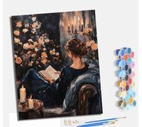 MLNMENG Paint by Numbers Paint by Numbers for Adults Beginners 40 x 50 cm Adults Paint by Numbers with Paint Brushes DIY Painting for Home Decoration with frameA Girl Reading a Book from Behind