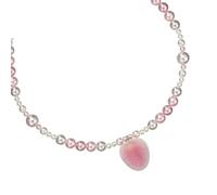 MLOEVF Pendant Necklace with Strawberry and Pale Green Accent | Textured Pendant and Pale Green Top Accent, Pearl-Look Beadwork, Playful Center Detail for Outfit Styling