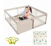 Mloong Baby Playpen with Mat, Extra Large Playpen for Babies and Toddlers (59x59inch playpen with Bird mat)