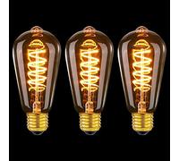 MLOQI 3 Pack E27 Screw Bulb Vintage Edison LED Light Bulbs, 6W, 2200K, E27 Squirrel Cage Shaped LED Dimmable Bulbs Antique Style Warm Yellow