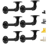 MLOQI 6 Pack Industrial Pipe Shelf Brackets - Black Iron Pipe Brackets for Shelves, Rustic Pipe Decor with Hardware Included