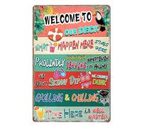 MLOVOS Welcome to Our Deck Metal Signs Wall Art Sign Vintage Home Funny Rules Sign Wall Decoration 8x12 Inches