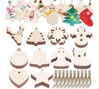 MLPKOI 100 Pcs Wooden Christmas Decoration, Unfinished Wood Hanging Ornaments Slices with Hole 10 Shape Hanging Decorations for XmasTree Hanging Ornaments Gift DIY Craft