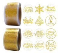 MLPKOI 1000pcs Christmas Nativity Stickers Roll, Transparent Gold Designs of Merry Christmas Stickers for Crafts, Gold Sticker Roll Merry Christma Round Self Adhesive Sticker for Card Making Envelopes