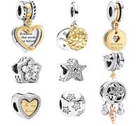 MLPKOI 12 Pcs Bracelet Charms, Spacer Beads Charms for Bracelet Making Polished Charms for Pandora Bracelet, Jewellery Gifts for Mom Girls Teen Family (gold and silver)
