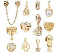 MLPKOI 12 Pcs Bracelet Charms, Spacer Beads Charms for Bracelet Making Polished Charms for Pandora Bracelet, Jewellery Gifts for Mom Girls Teen Family (gold)