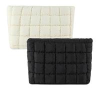MLPKOI 2 Pack Puffy Quilted Makeup Bag, Portable Make Up Bags for Women, Travel Cosmetic Bag, Portable Checkered Makeup Pouch, Toiletry Bagg, Clutch, Storage Pouch for Women Girls (Black & White)